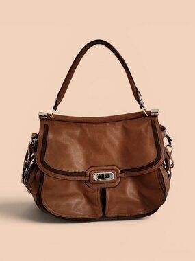 Coach Tan Leather Shoulder Bag with Polished Turnlock